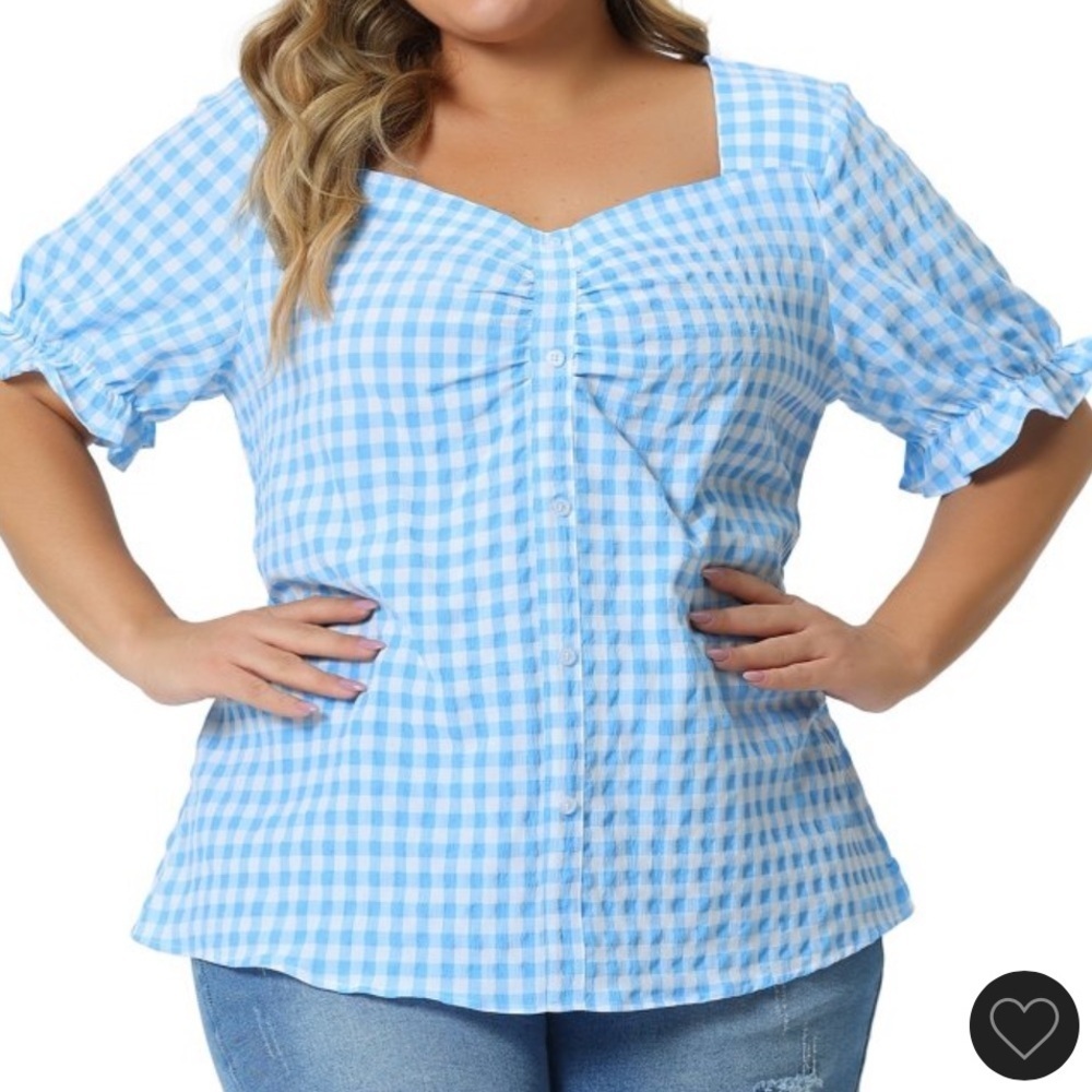 Gingham sweetheart neckline blouse